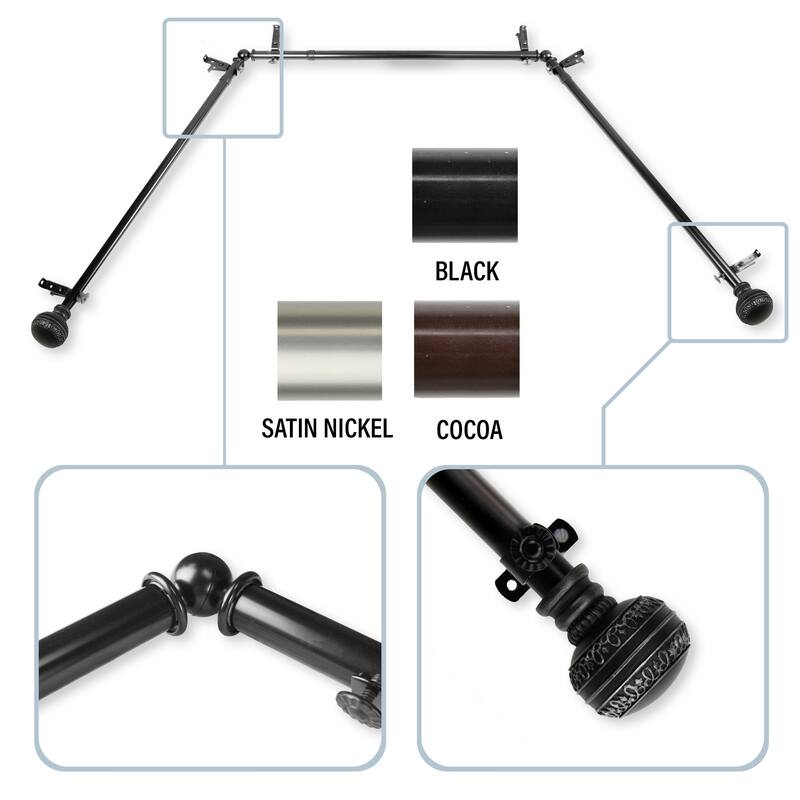 InStyleDesign Helena 13/16" Bay Window Curtain Rod - 20-36 inches, 38-72 inches