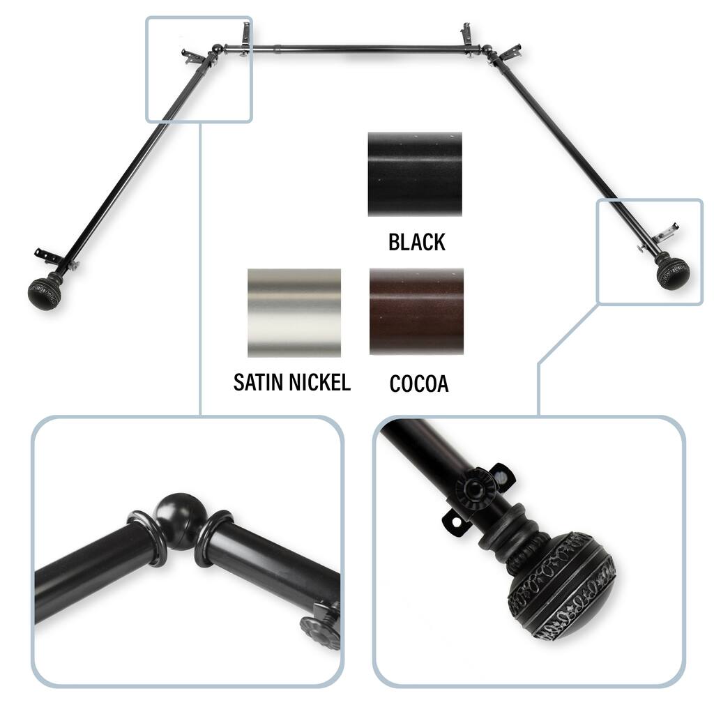 InStyleDesign Helena 13/16" Bay Window Curtain Rod - 20-36 inches, 38-72 inches
