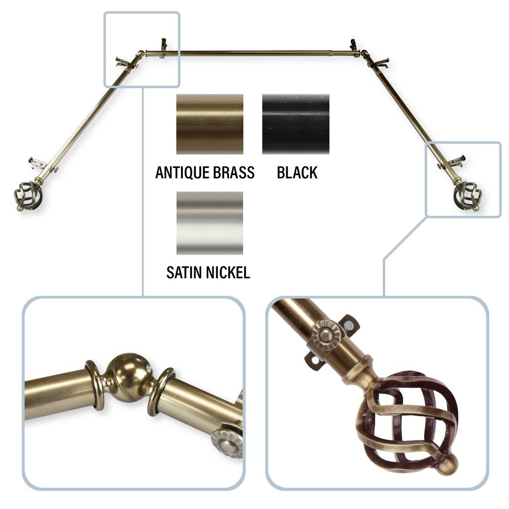 InStyleDesign Torison 13/16" Bay Window Curtain Rod - 20-36 inches, 38-72 inches