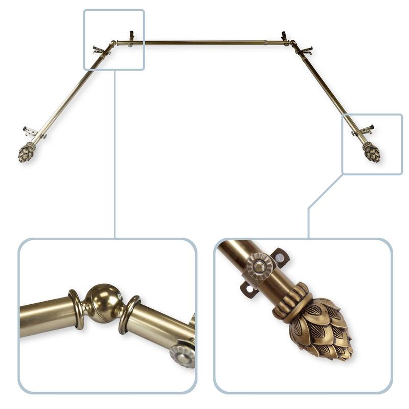 InStyleDesign Lotus 13/16" Bay Window Curtain Rod - 20-36 inches, 38-72 inches - Antique/Brass Finish - Antique Brass