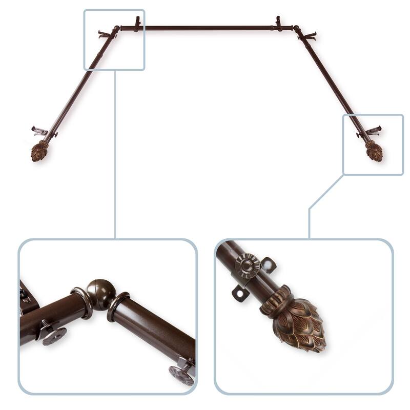InStyleDesign Lotus 13/16" Bay Window Curtain Rod - 20-36 inches, 38-72 inches - Brown Finish - Cocoa
