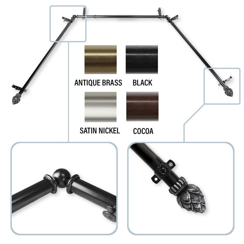InStyleDesign Lotus 13/16" Bay Window Curtain Rod - 20-36 inches, 38-72 inches