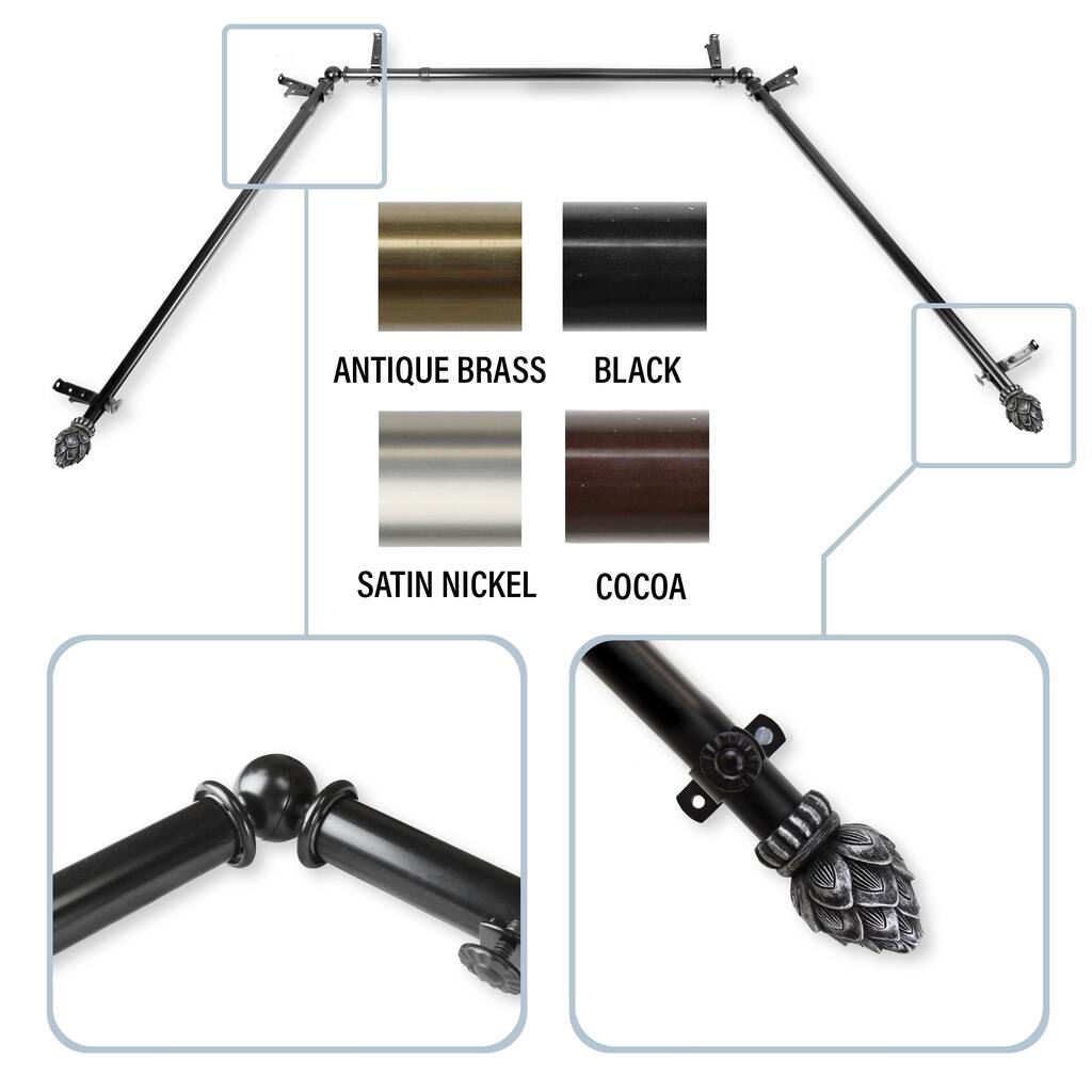 InStyleDesign Lotus 13/16" Bay Window Curtain Rod - 20-36 inches, 38-72 inches