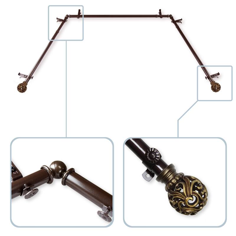 InStyleDesign Stella 13/16" Bay Window Curtain Rod - 20-36 inches, 38-72 inches - Cocoa