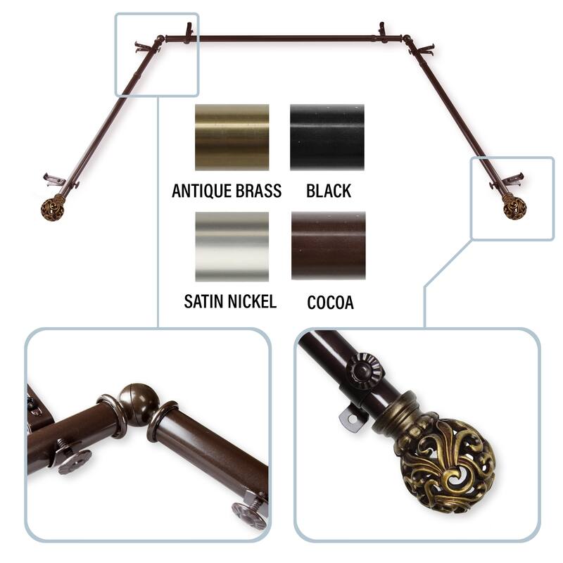 InStyleDesign Stella 13/16" Bay Window Curtain Rod - 20-36 inches, 38-72 inches