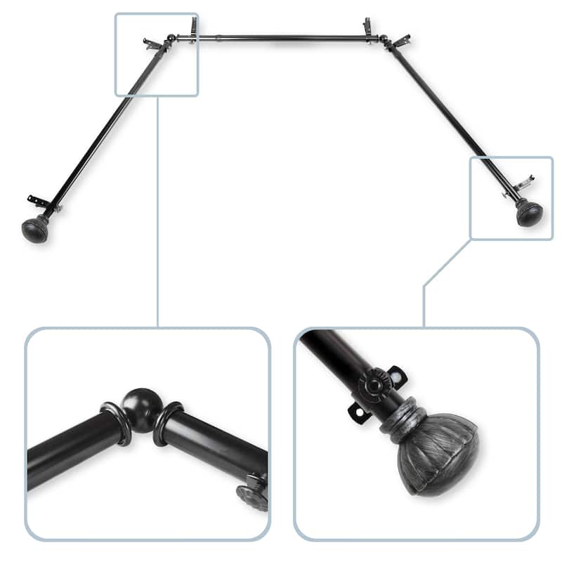 InStyleDesign Gemma 13/16" Bay Window Curtain Rod - 20-36 inches, 38-72 inches - Black