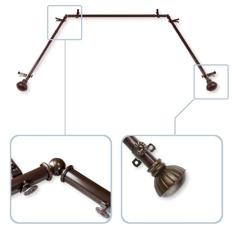 InStyleDesign Gemma 13/16" Bay Window Curtain Rod - 20-36 inches, 38-72 inches - Cocoa