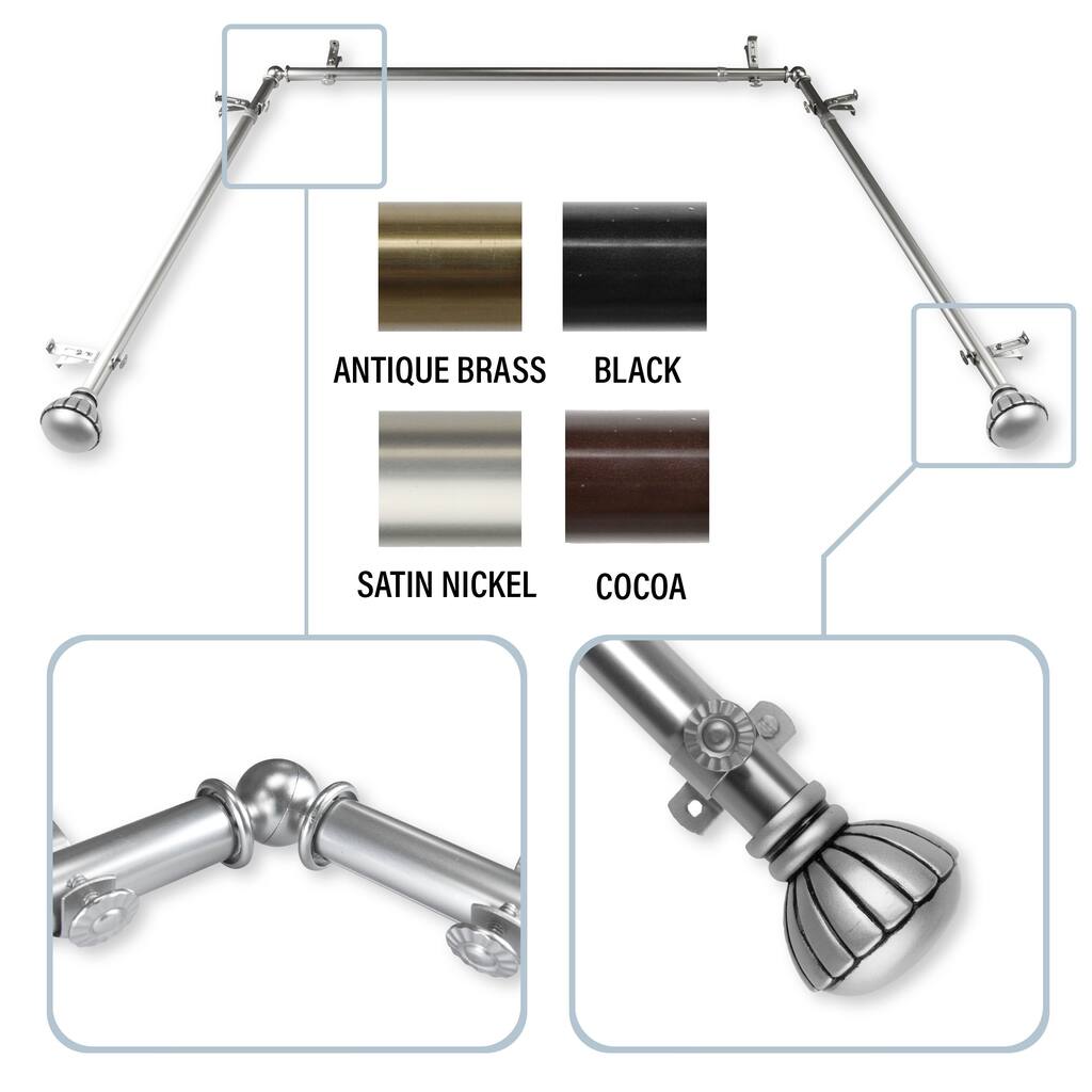InStyleDesign Gemma 13/16" Bay Window Curtain Rod - 20-36 inches, 38-72 inches