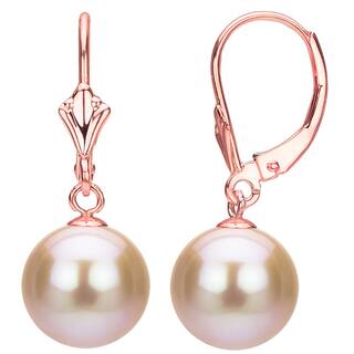 Rose Pearl Earrings Online At Our Best Davonna 14k Rose Gold Pink Round Freshwater Pearl High Er Fleur De Leverback Dangle Earring