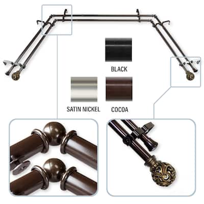 InStyleDesign Stella 13/16" Double Bay Window Curtain Rod - 20-36 inches, 38-72 inches