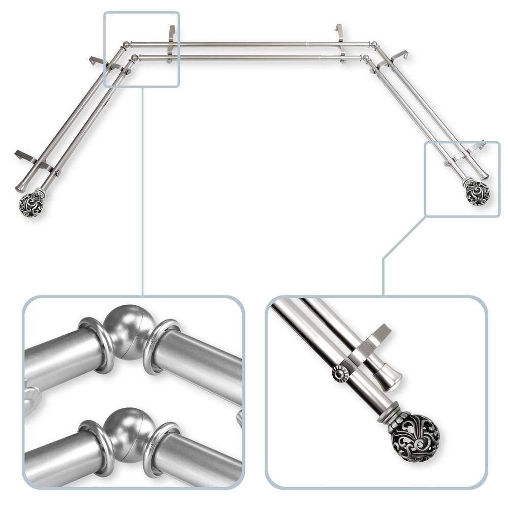 InStyleDesign Stella 13/16" Double Bay Window Curtain Rod - 20-36 inches, 38-72 inches