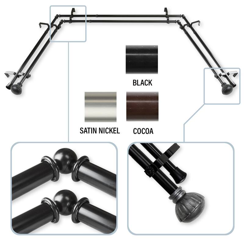 InStyleDesign Gemma 13/16" Double Bay Window Curtain Rod - 20-36 inches, 38-72 inches