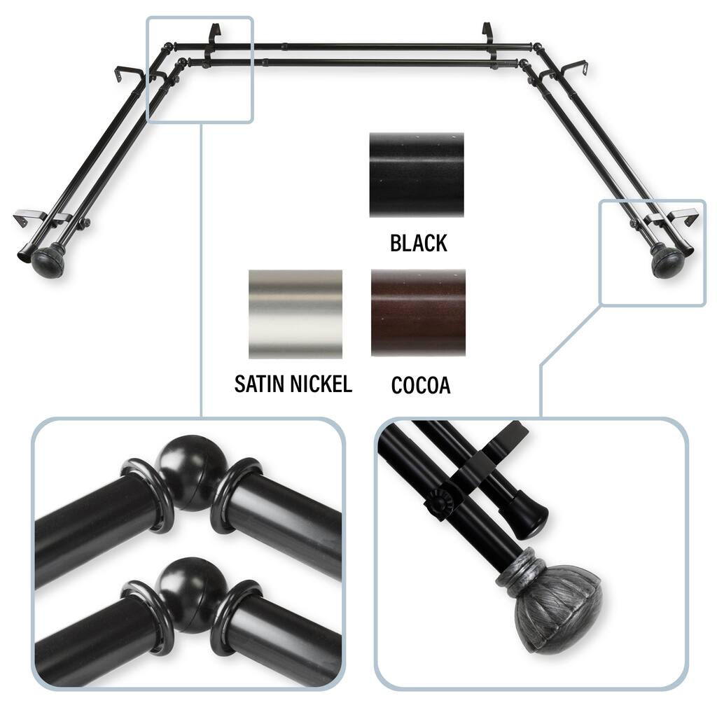 InStyleDesign Gemma 13/16" Double Bay Window Curtain Rod - 20-36 inches, 38-72 inches