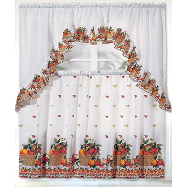 RT Designers Collection Ruffle Fruit Basket Tier and Valance Kitchen Curtain Set