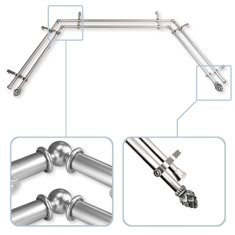 InStyleDesign Lotus 13/16" Double Bay Window Curtain Rod - 20-36 inches, 38-72 inches