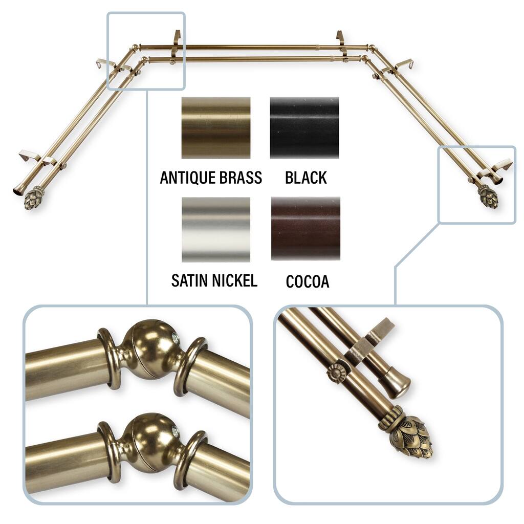 InStyleDesign Lotus 13/16" Double Bay Window Curtain Rod - 20-36 inches, 38-72 inches