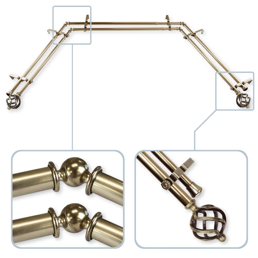 InStyleDesign Torison 13/16" Double Bay Window Curtain Rod - 20-36 inches, 38-72 inches