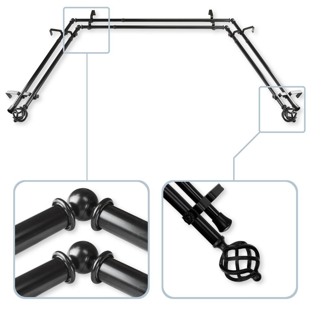 InStyleDesign Torison 13/16" Double Bay Window Curtain Rod - 20-36 inches, 38-72 inches