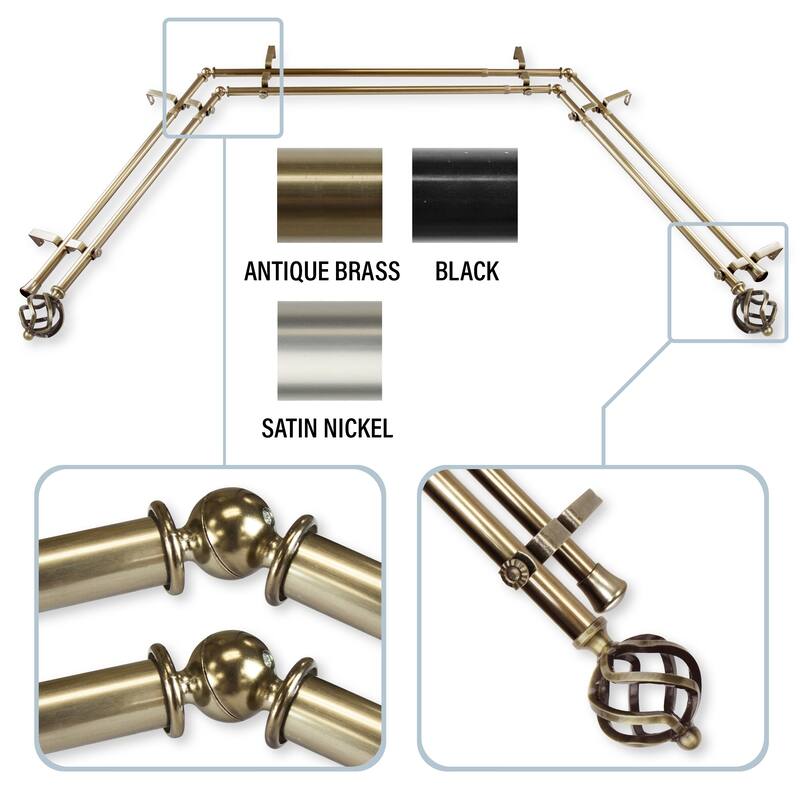 InStyleDesign Torison 13/16" Double Bay Window Curtain Rod - 20-36 inches, 38-72 inches