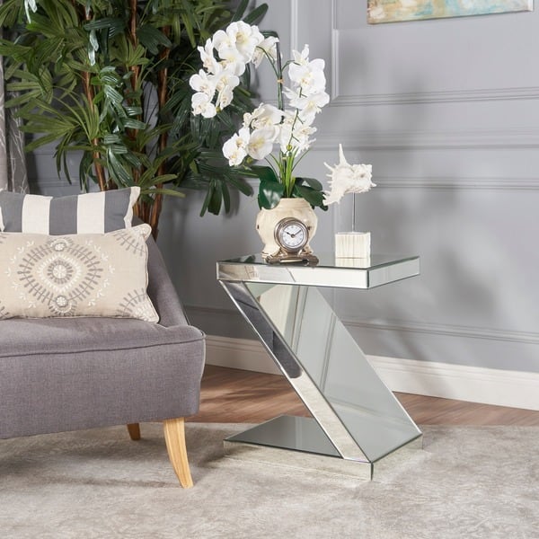 Auda Mirrored ZShaped Side Table by Christopher Knight Home 19.60" L