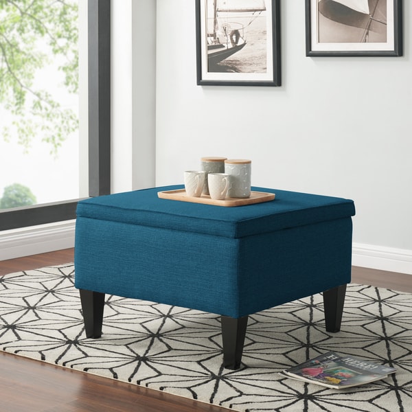 Clay Alder Home Pope Street Peacock Blue Linen Storage Ottoman