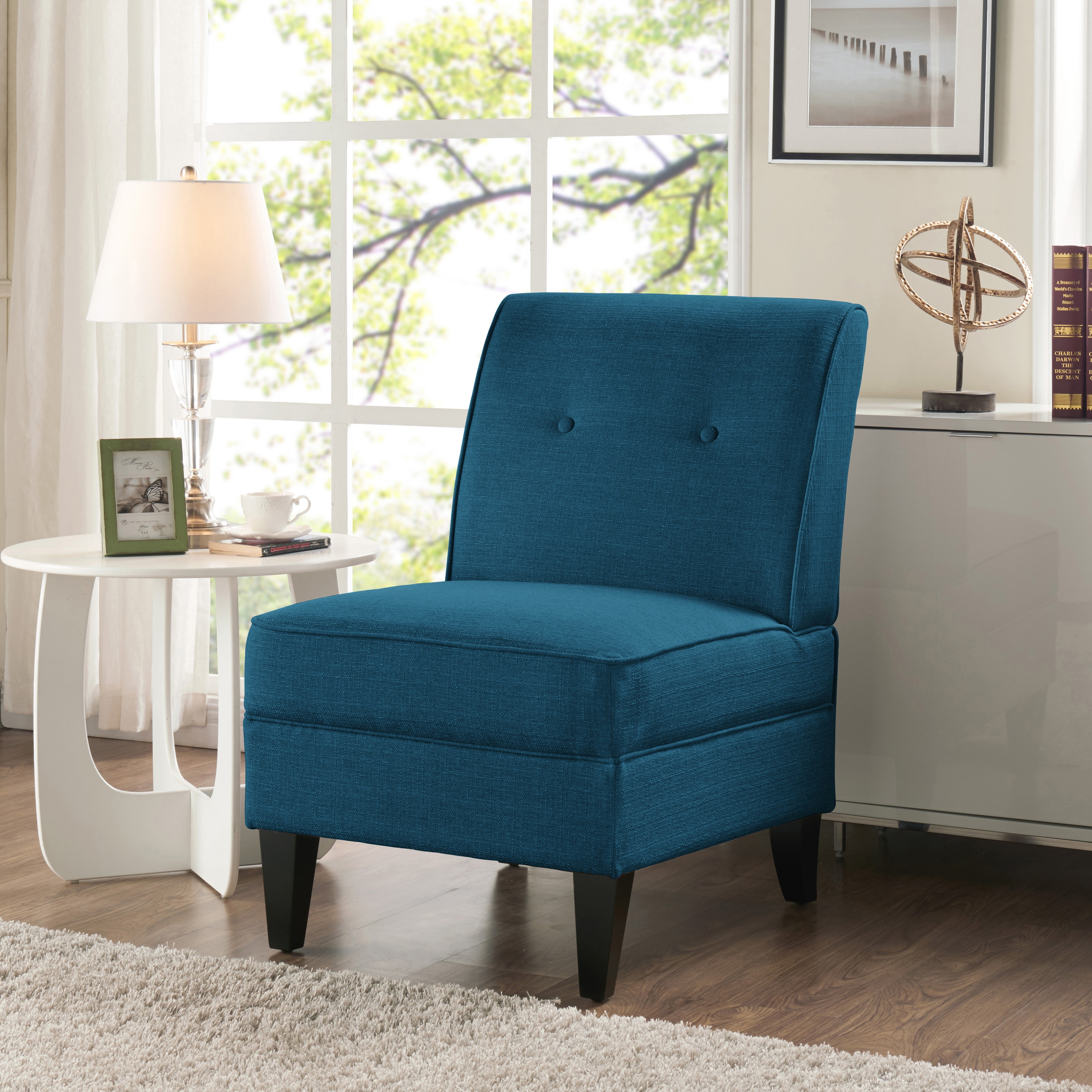 Shop Handy Living Courtney Peacock Blue Linen Armless Chair