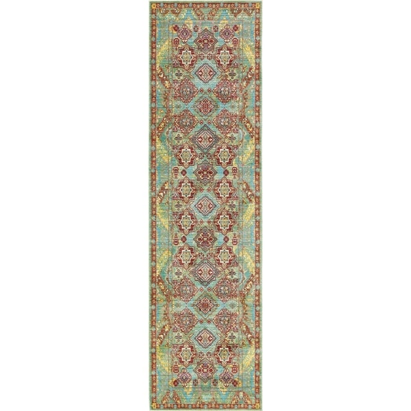 Aria Green/Brown Floral Runner Rug (2'7 x 9'10)