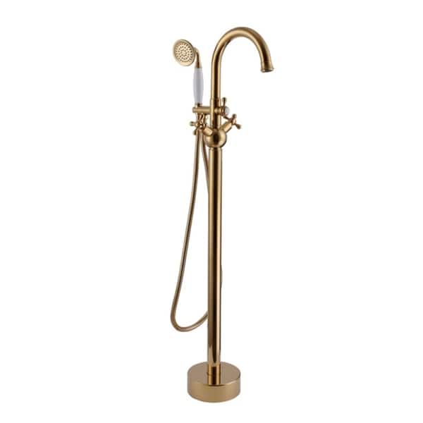 slide 1 of 1, Bridal 3-Handle Claw Foot Tub Faucet with Hand Shower in Gold