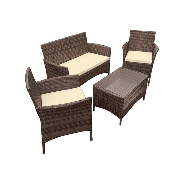 ALEKO Caprera Set Rattan Wicker Furniture 4-Piece Indoor Outdoor Set