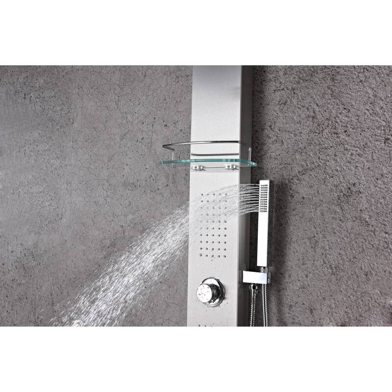 ANZZI Coastal Full Body Shower Panel with Heavy Rain Shower in Brushed Steel - Silver