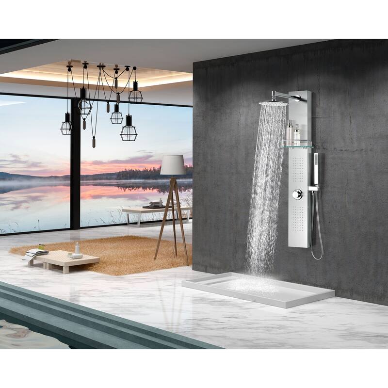 ANZZI Coastal Full Body Shower Panel with Heavy Rain Shower in Brushed Steel