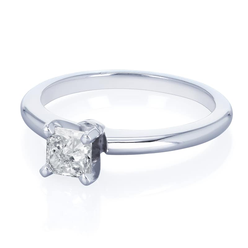 Annello by Kobelli 14k White Gold 1/2 Carat Diamond Solitaire Princess Cut Engagement Ring