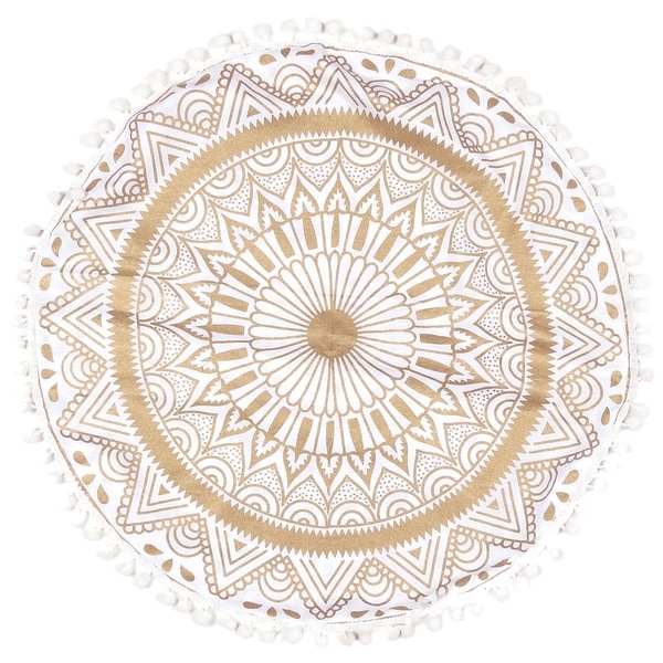 Royal White Decorative Floor Pillow Cushion Cover with Golden Mandala