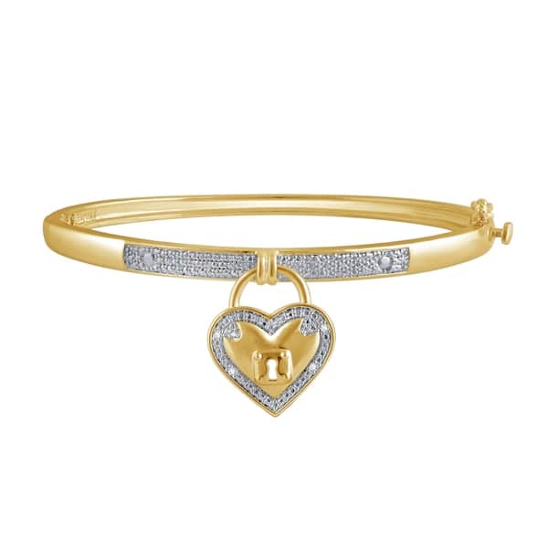 slide 1 of 4, Divina Diamond Accent 14K Yellow Gold overlay Heart Bangle(I-J,I3)