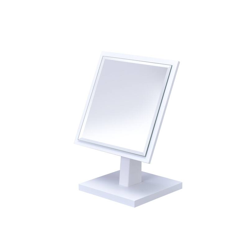 Ore International Square White Frame Beveled Vanity Pedestal Mirror