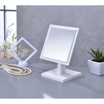 Ore International Square White Frame Beveled Vanity Pedestal Mirror