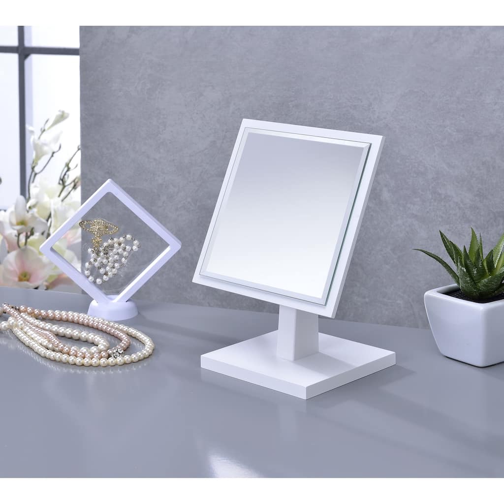 Ore International Square White Frame Beveled Vanity Pedestal Mirror