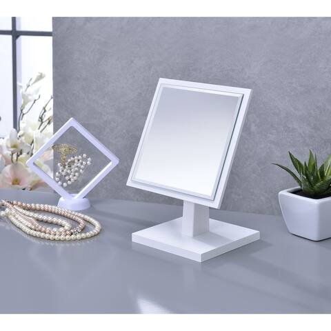Ore International Square White Frame Beveled Vanity Pedestal Mirror