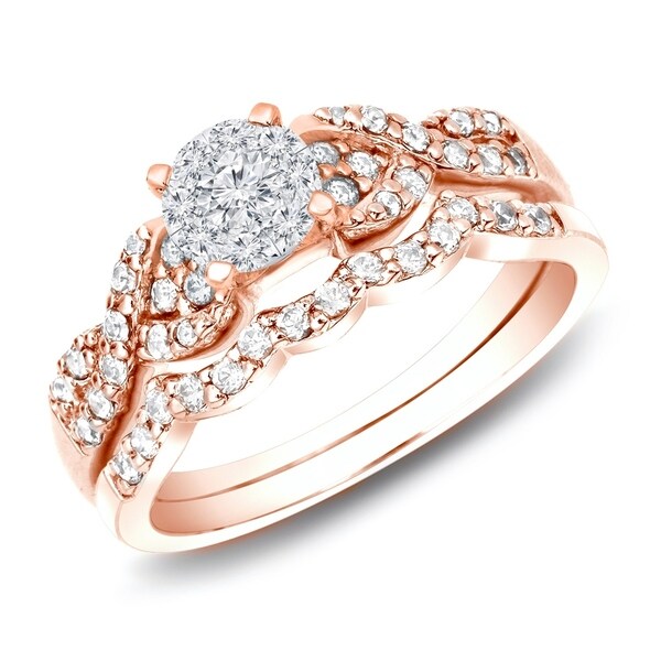 Auriya 1/2ctw Braided Twist Diamond Engagement Ring Set 14k Rose Gold