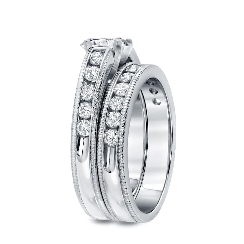 Auriya 14k White Gold 1ct TDW Round Diamond Engagement Ring Set