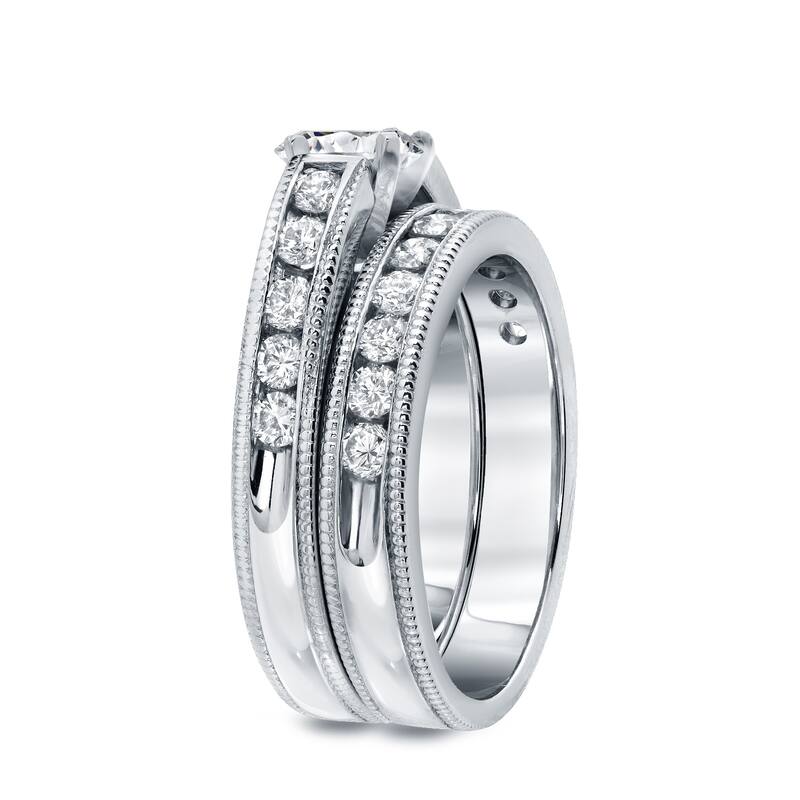 Auriya 14k Gold 1/2ctw Round Channel-set Diamond Engagement Ring Set