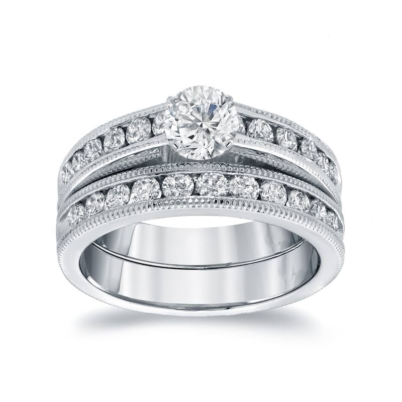Auriya 14k Gold 1/2ctw Round Channel-set Diamond Engagement Ring Set - 5.5 - White
