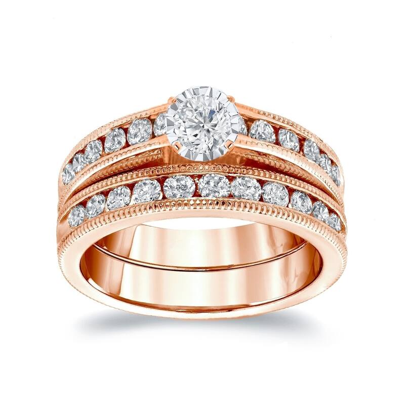 Auriya 14k Gold 1/2ctw Round Channel-set Diamond Engagement Ring Set - 9 - Rose