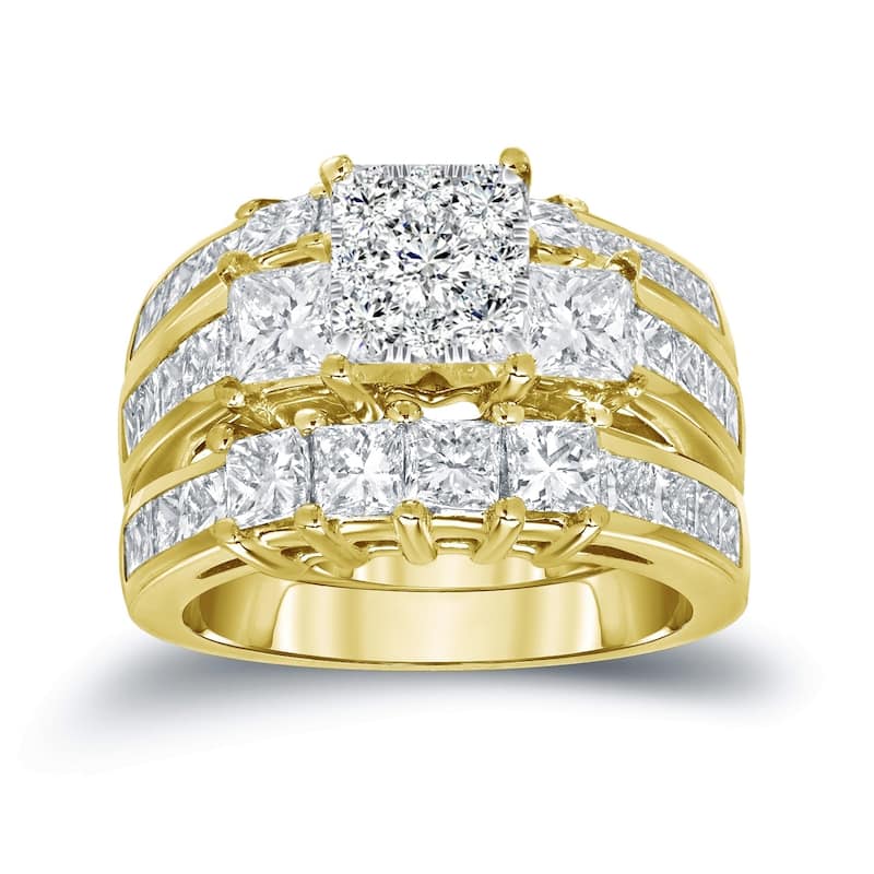 Auriya 14k Gold 2ct TDW Princess-cut Diamond 3-Stone Bridal Ring Set - White H-I