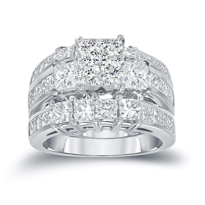 Auriya 14k Gold 2ct TDW Princess-cut Diamond 3-Stone Bridal Ring Set - White H-I