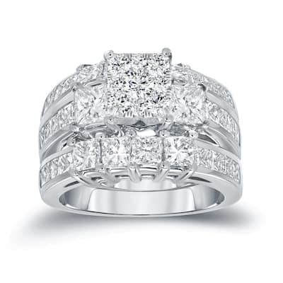 Auriya 14k Gold 2ct TDW Princess-cut Diamond 3-Stone Bridal Ring Set - White H-I