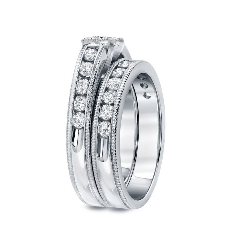 Auriya 14k Gold 1ctw Round Channel-set Diamond Engagement Ring Set