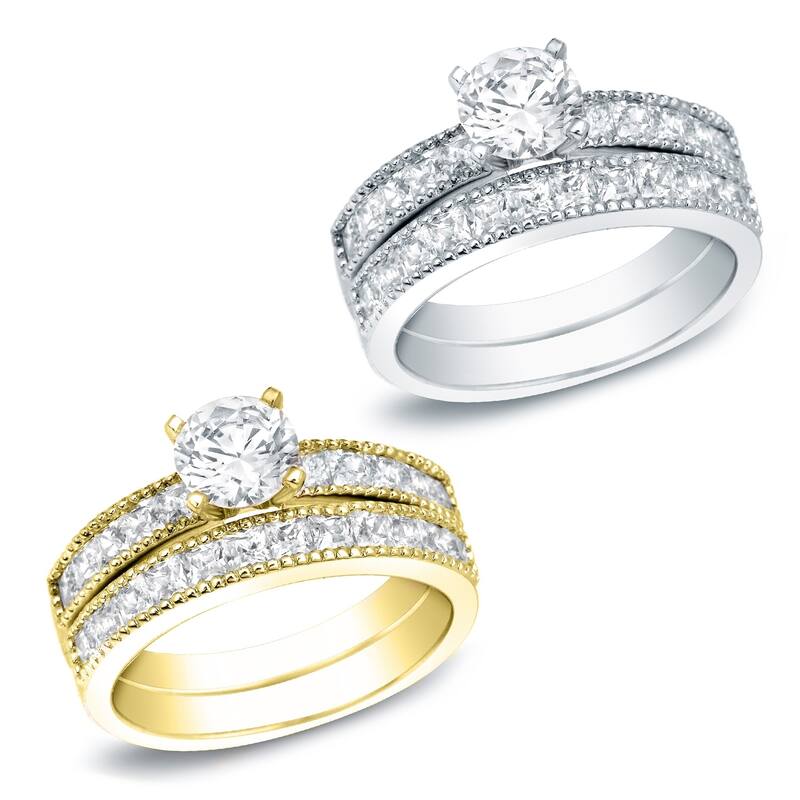 Auriya 14k Gold 1 1/2ctw Channel-set Round Diamond Engagement Ring Set