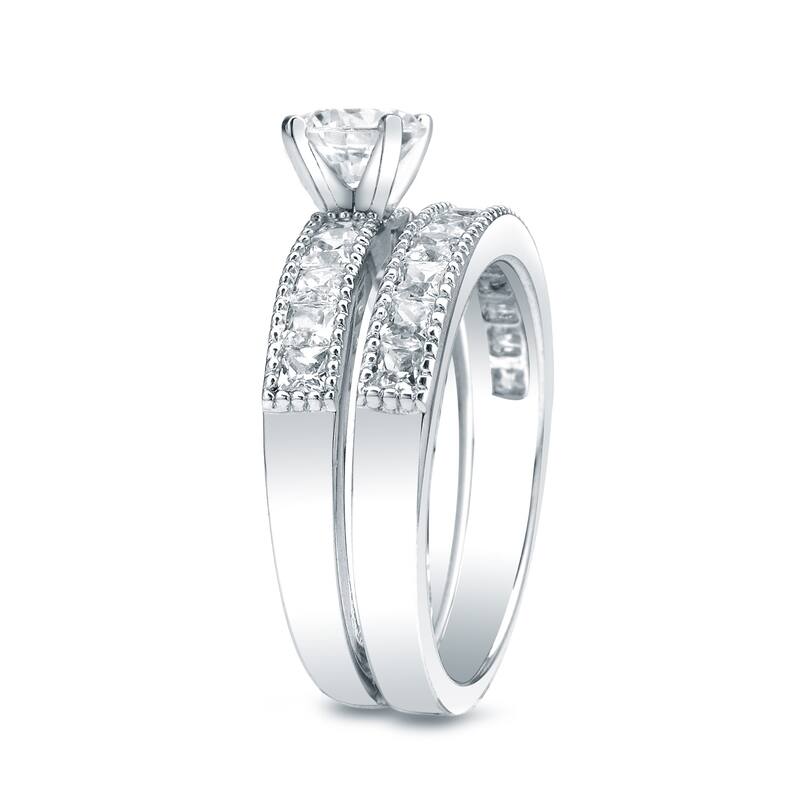 Auriya 14k Gold 1 1/2ctw Channel-set Round Diamond Engagement Ring Set