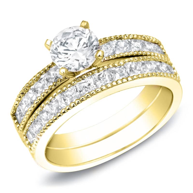 Auriya 14k Gold 1 1/2ctw Channel-set Round Diamond Engagement Ring Set